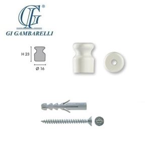 ISOLATORE 16mm PORCELLANA GAMBARELLI CON VITI E TASSELLI 01210