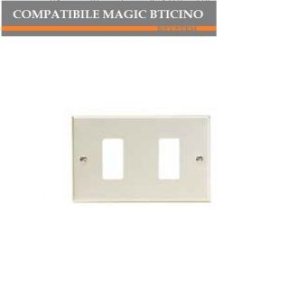 PLACCA 2 POSTI ALLUMINIO COMPATIBILE BTICINO MAGIC