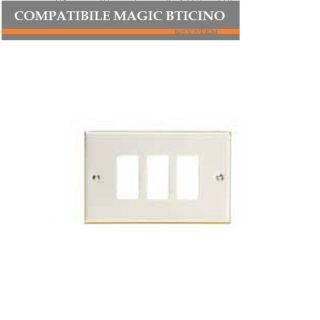 PLACCA 3 POSTI ALLUMINIO COMPATIBILE BTICINO MAGIC