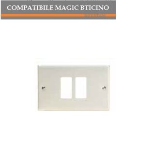 PLACCA 2 POSTI PER SCATOLA TONDA ALLUMINIO COMPATIBILE BTICINO MAGIC