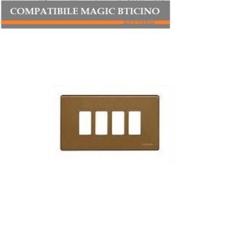 PLACCA 4 POSTI FORI BRONZO COMPATIBILE BTICINO MAGIC
