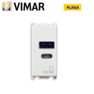 ALIMENTATORE USB A+C 15W 5V VIMAR PLANA BIANCO 14292.AC.15