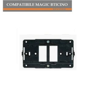 SUPPORTO 2 POSTI PER SCATOLA TONDA COMPATIBILE CON BTICINO MAGIC.