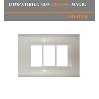 PLACCA 3 FORI COMPATIBILE BTICINO MAGIC BIANCO