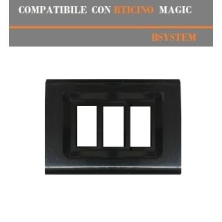 PLACCA 3 FORI COMPATIBILE BTICINO MAGIC NERO.