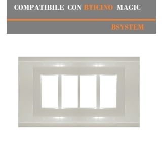 PLACCA 4 POSTI IN ABS COMPATIBILE BTICINO MAGIC BIANCO