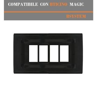 PLACCA 4 FORI COMPATIBILE BTICINO MAGIC NERO