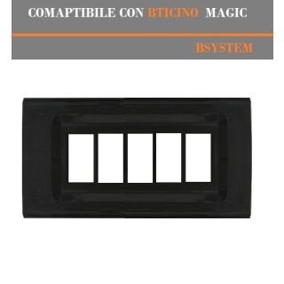 PLACCA 5 POSTI IN ABS COMPATIBILE BTICINO MAGIC NERO