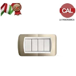 PLACCA 4P CHAMPAGNE OPACO METALLO serie LIVING LIGHT BTICINO 627/4B