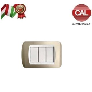 PLACCA 3P CHAMPAGNE OPACO METALLO serie LIVING LIGHT BTICINO 627B