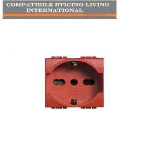 PRESA SCHUKO TRIVALENTE ROSSO COMPATIBILE BTICINO LIVING INTERNATIONAL