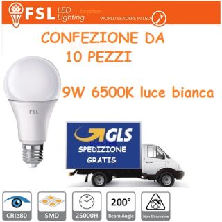 10 LAMPADINE 9W LED 6500K E27 LED LUCE BIANCA FSL FLA60B9W65K27