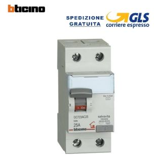 SALVAVITA DIFFERENZIALE PURO BTICINO 25A 0,03 GC723AC25