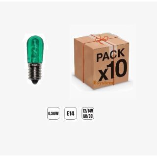 10 PEZZI LAMPADINA LED E14 14V LUCE VERDE AC/DC LUMINARIE LAMPADA
