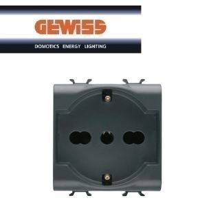 PRESA SCHUKO 2P+T 16A BIVALENTE GEWISS CHORUS NERO GW12204.