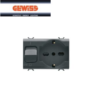 PRESA CON INTERRUTTORE MAGNETOTERMICO 3MOD GEWISS CHORUS NERO GW12312