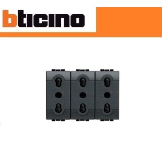 PRESA TRIPLEX BIPASSO 10/16A BTICINO LIVING INTERNATIONAL L4180/3 ANTRACITE