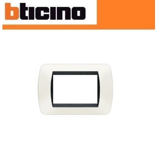PLACCA 3 POSTI BTICINO LIVING LIGHT L4803PB BIANCO CORNICE NERO