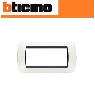 PLACCA 7 POSTI BTICINO LIVING LIGHT L4807PB BIANCO CORNICE NERO
