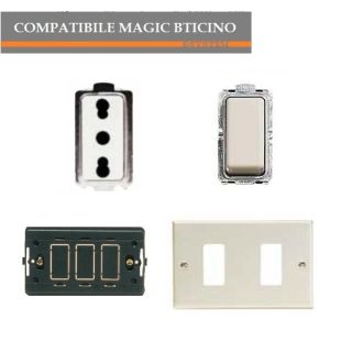 PRESA 5180+INTERRUTTORE 5001+TELAIO+PLACCA COMPATIBILE MAGIC BTICINO.