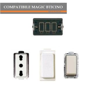TELAIO+COPRIFORO+PRESA 5180+ INTERRUTTORE 5001 COMPATIBILE MAGIC BTICINO