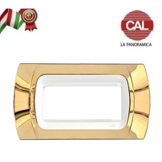 PLACCA CAL 4 Posti ORO LUCIDO COMPATIBILE LIVING LIGHT BTICINO
