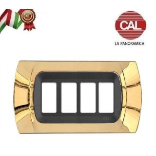 PLACCA CAL 4 Posti ORO LUCIDO INT. NERO COMPATIBILE MAGIC BTICINO