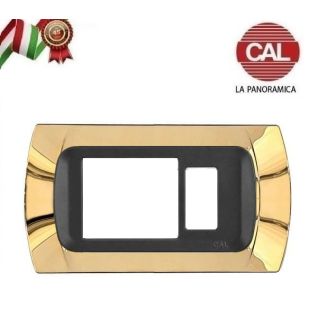 PLACCA CAL SCHUKO+1 Posto ORO LUCIDO INT. NERO COMPATIBILE MAGIC BTICINO
