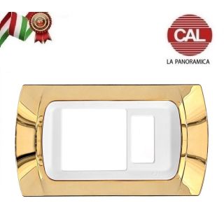 PLACCA CAL SCHUKO+1 Posto ORO LUCIDO COMPATIBILE MAGIC BTICINO