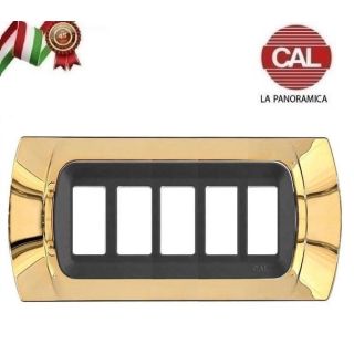 PLACCA CAL 5 Posti ORO LUCIDO INT. NERO COMPATIBILE MAGIC BTICINO