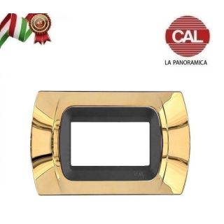 PLACCA CAL 3 Posti ORO LUCIDO COMPATIBILE LIVING INTERNATIONAL BTICINO