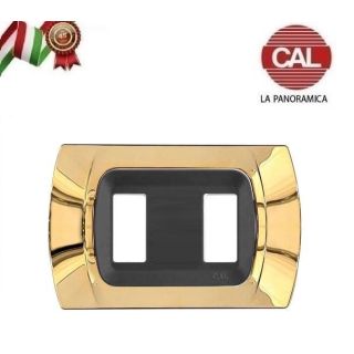 PLACCA CAL 2 Posti ORO LUCIDO INT. NERO COMPATIBILE MAGIC BTICINO