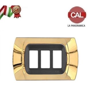 PLACCA CAL 3 Posti ORO LUCIDO INT. NERO COMPATIBILE MAGIC BTICINO