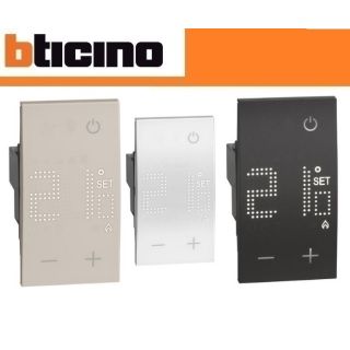 TERMOSTATO AMBIENTE KM441 BTICINO LIVING NOW KW4441 BIANCO NERO SABBIA KW4033