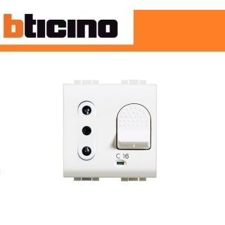 PRESA INTERBLOCCATA MAGNETOTERMICO 16A BTICINO LIVING LIGHT N4311/16 BIANCO.