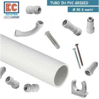 TUBO RIGIDO IP65 IMPIANTI ELETTRICI mm 50 GRIGIO PER ESTERNO RACCORDI E ACCESSORI