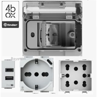 WIDE CONTENITORE IP55 USB FINDER 4BOX USB P503 SIDE BTICINO VIMAR PLANA NOW LIVING