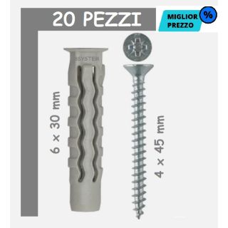 TASSELLO E VITI DA 6 MM 20 PEZZI IN NYLON tipo FISCHER