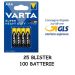 100 BATTERIE AAA PILA MINISTILO VARTA BLISTER 1,5V 100 PILE