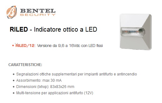 Indicatore Remoto Ottico a Led Rosso 12V Bentel RILED/12 